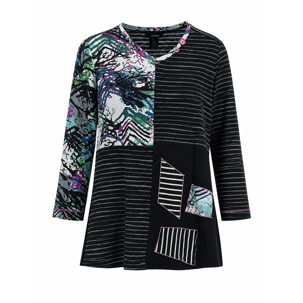 Ali Miles Tunic Top Womens Small Multicolor Abstract Botanical Art to Wear Artsy